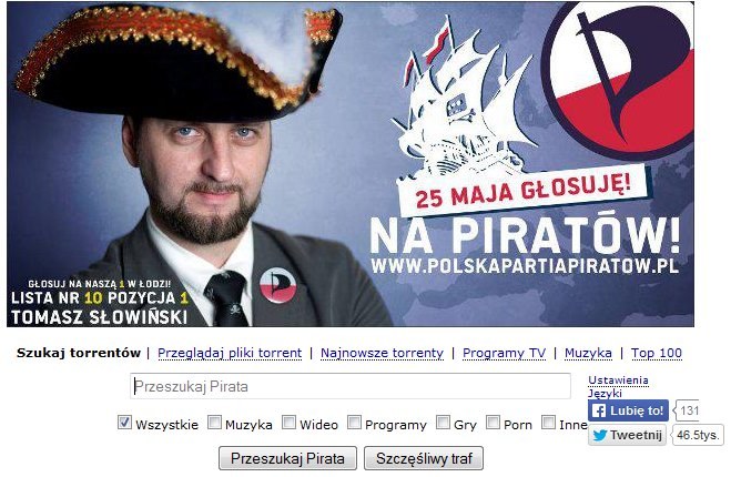 Polska Partia Piratów promuje swoich kandydatów w serwisie z torrentami Pirate Bay /materiały prasowe