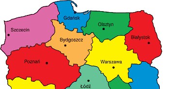 Polska. Podział administracyjny 1946 - 14 województw. /Encyklopedia Internautica