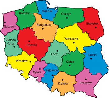 Polska. Podział adminstracyjny 1952 - 17 województw. /Encyklopedia Internautica