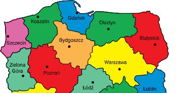 Polska. Podział adminstracyjny 1952 - 17 województw. /Encyklopedia Internautica