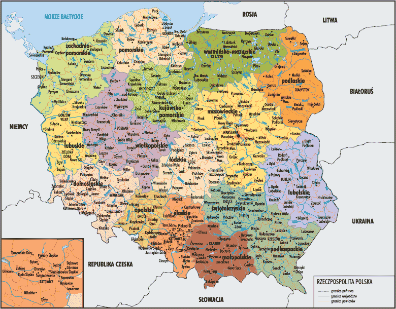 mapa polski miasta i województwa POLSKA. PODZIAŁ TERYTORIALNY   Encyklopedia w INTERIA.PL