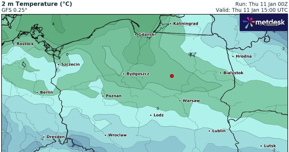 Polska podzieli się na cieplejszą północ i mroźne południe /wxcharts /