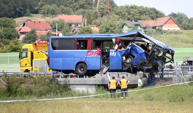 Polski autokar, który rozbił się w Chorwacji (zdjęcie z 6 sierpnia 2022 roku) /Zeljko Lukunic/PIXSELL /PAP