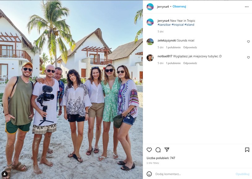 Polskie gwiazdy na Zanzibarze https://www.instagram.com/jerryna4/ /Instagram