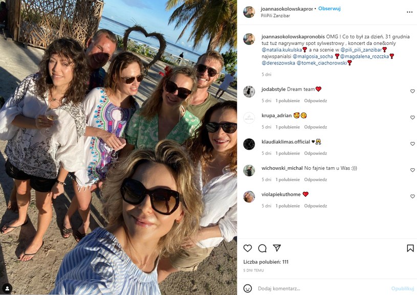 Polskie gwiazdy na Zanzibarze https://www.instagram.com/joannasokolowskapronobis/ /Instagram