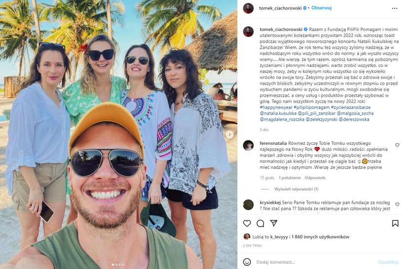 Polskie gwiazdy na Zanzibarze https://www.instagram.com/tomek_ciachorowski/ /Instagram