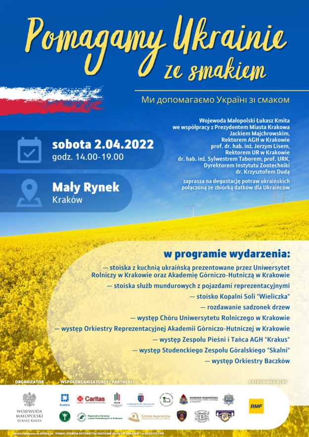 Pomagamy Ukrainie ze smakiem  - można skosztować potraw i pomóc uchodźcom /Małopolski Urząd Wojewódzki w Krakowie /