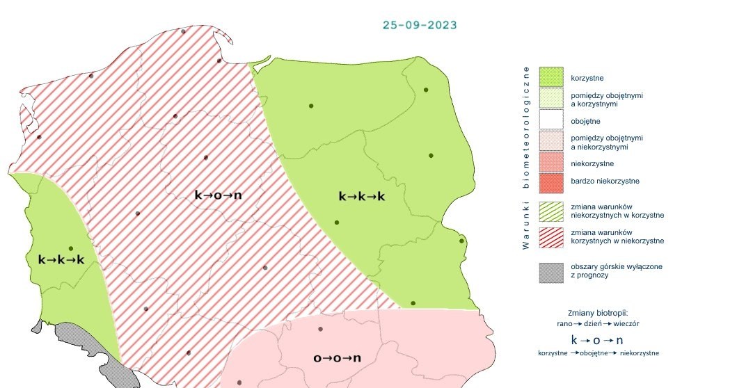 Pomimo poprawy pogody  większości kraju warunki biometeorologiczne będą niekorzystne. Najlepiej pod tym względem będzie na północnym wschodzie /IMGW /