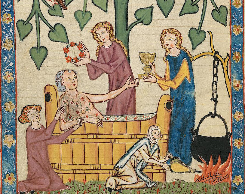 Pomimo stanowiska Kościoła władcy, arystokraci i nie tylko lubili zażywać kąpieli (Codex Manesse 1304 - 1340 r.) /domena publiczna