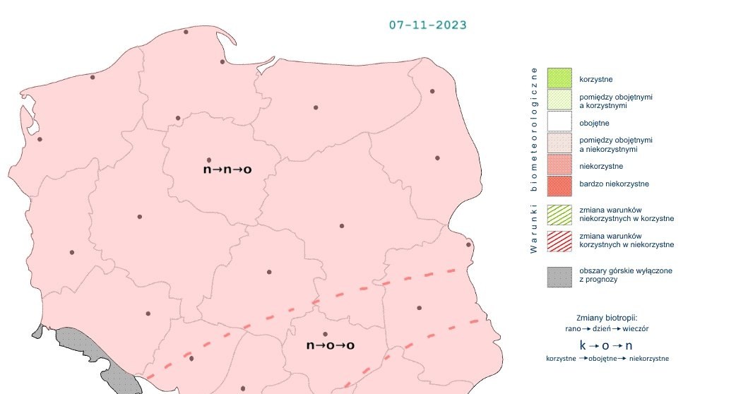 Pomimo większych przejaśnień i stosunkowo wysokich temperatur we wtorek warunki biometeorologiczne będą niekorzystne /IMGW /