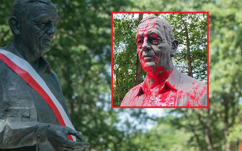 Pomnik Jana Szyszki w Jarocinie oblany czerwoną farbą , fot. Łukasz Gdak/East News/ FB/KochamJarocin /East News