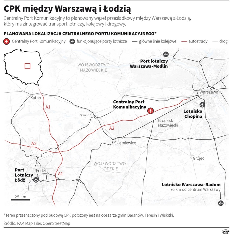 Ponad 131 mld zł zostanie przeznaczonych na budowę lotniska w Baranowie między Łodzią a Warszawą (czyli terminali i pasów startowych) oraz na budowę Kolei Dużych Prędkości /Maciej Zieliński, Adam Ziemienowicz /PAP