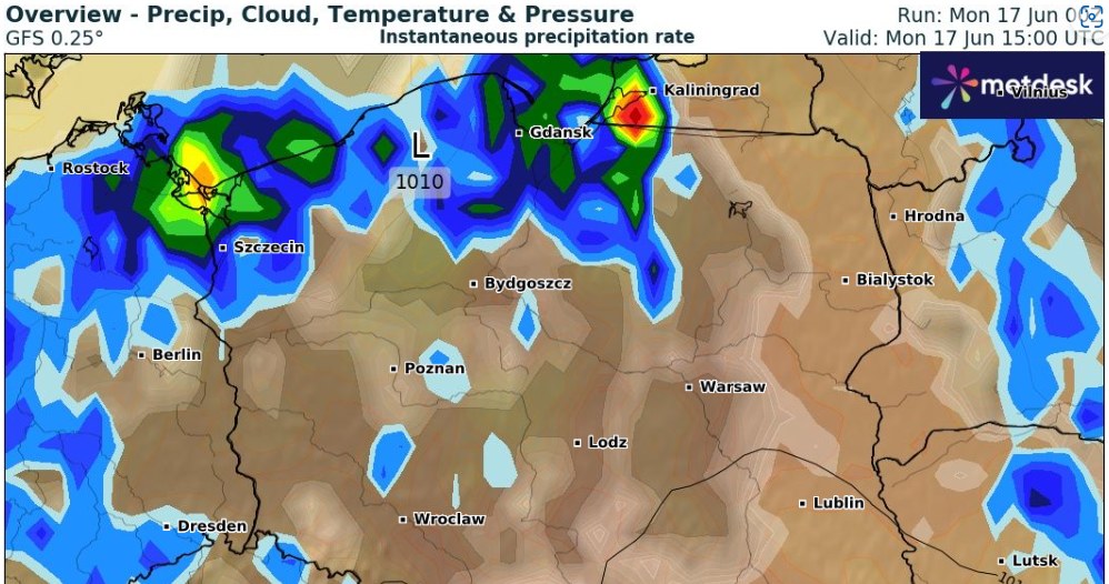 Monday will be cloudy with some rain. Severe storms are expected in the northwest and west./wxcharts/