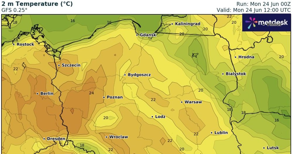 Poniedziałek będzie spokojny i ciepły, zwłaszcza w zachodniej połowie kraju /wxcharts /