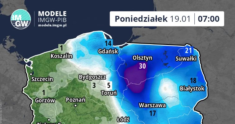 Ponieważ wschodnia połowa kraju jest najchłodniejsza to właśnie tam na początku ferii zimowych utrzymało się najwięcej śniegu na nizinach /IMGW /