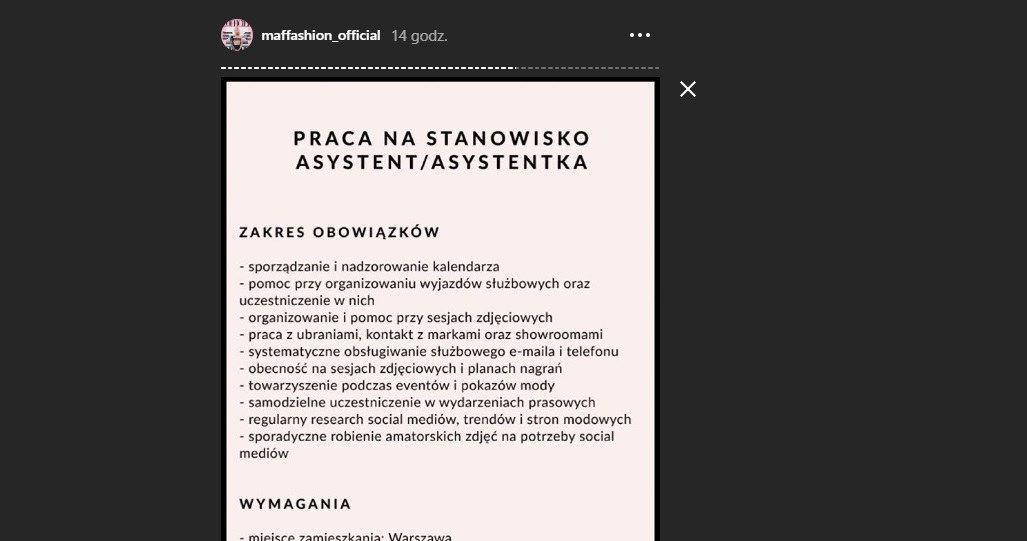 Poprawione ogłoszenie nie zawiera już kryteriów wiekowych /Instagram