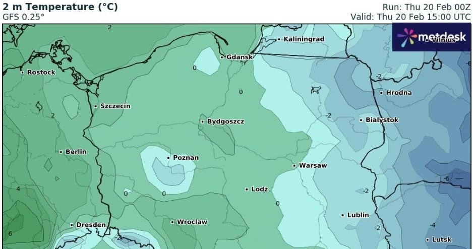 Poranek i wieczór będą mroźne w wielu miejscach kraju, jednak w ciągu dnia będzie cieplej, przeważnie trochę powyżej zera /wxcharts /