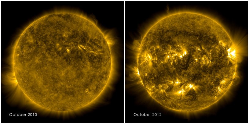 Porównanie aktywności słonecznej na początku cyklu oraz podczas pierwszego maksimum w 24 cyklu /materiały prasowe