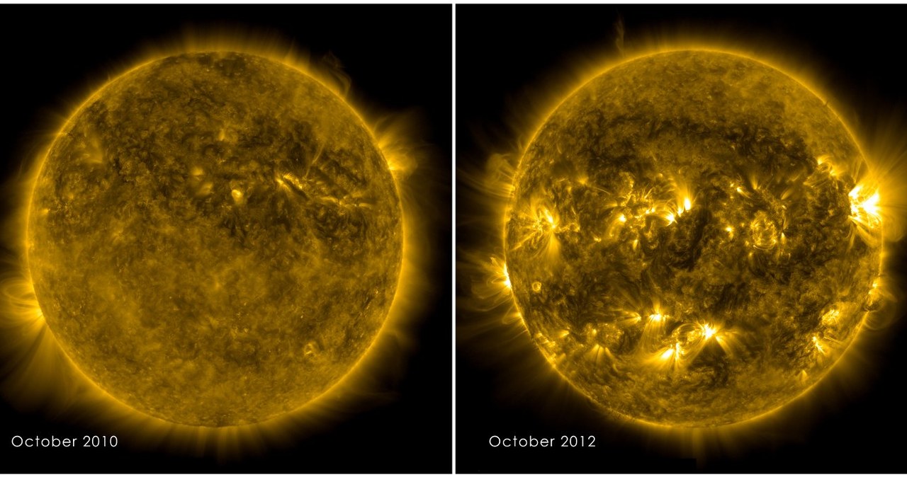 Porównanie aktywności słonecznej na początku cyklu oraz podczas pierwszego maksimum w 24 cyklu /materiały prasowe