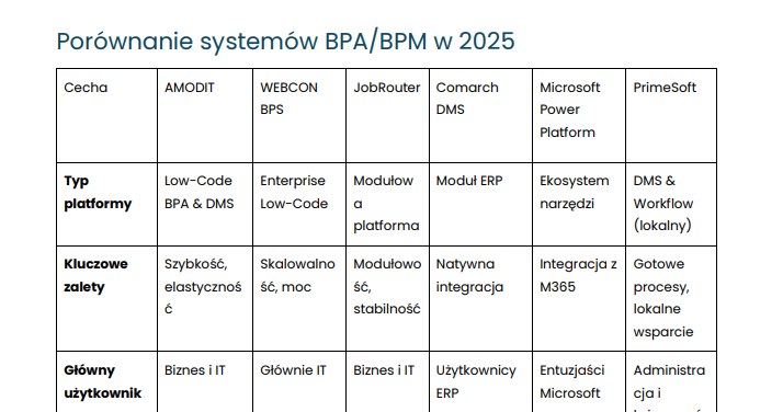 Porównanie systemów BPA/BPM w 2025 /materiały promocyjne