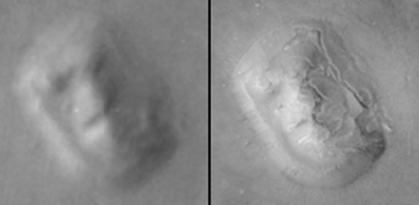Porównanie zdjęć zrobionych przez sondę Viking 1 w 1976 (z lewej) i Mars Global Surveyor w 2001. /NASA