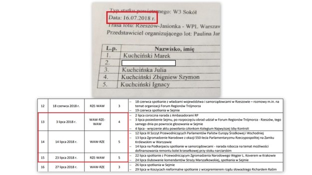 Porównanie zestawienia ze strony Sejmu ze spisem pasażerów lotu /
