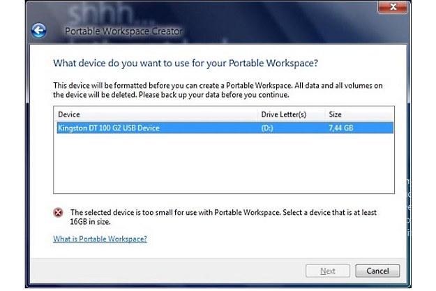 Portable Workspace ma umożliwić stworzenie pendrive'a z własnym Windowsem /vbeta