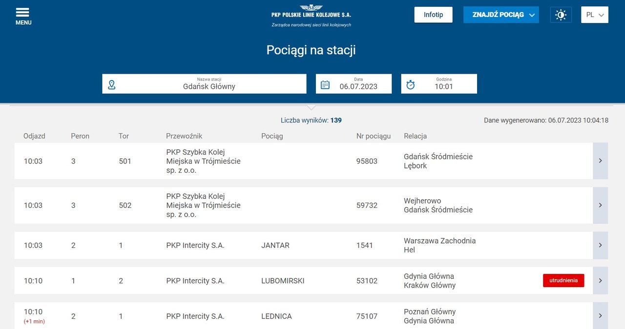 Portal Pasażera w sieci pozwala na sprawdzenie opóźnienia pociągu. /PKP /materiał zewnętrzny