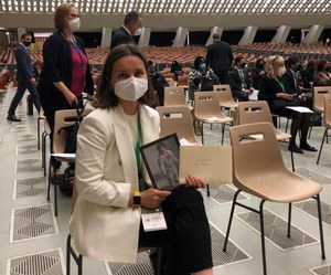 A representative of the KO at the Pope.  She handed him a letter and a photo of the refugee children