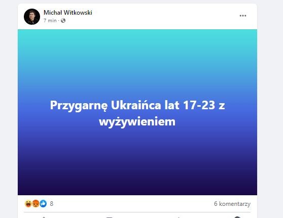 Post Michała Witkowskiego zniknął już z sieci /Facebook