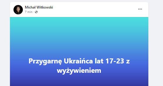 Post Michała Witkowskiego zniknął już z sieci /Facebook