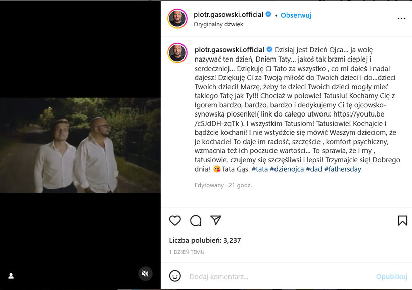 Post Piotra Gąsowskiego/ Instagram /Instagram /materiały prasowe