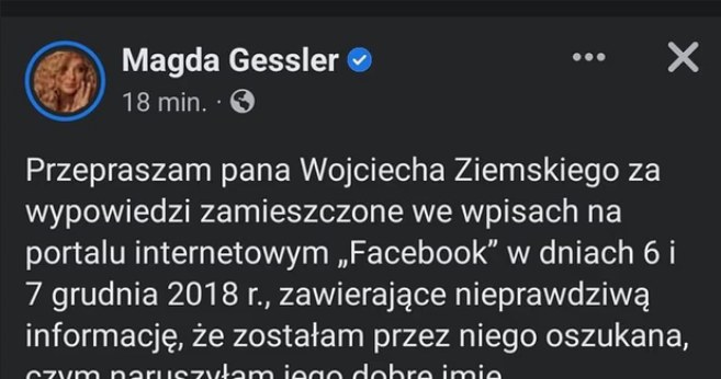 Post z 24 marca, który pojawił się na profilu Magdy Gessler /screen Facebook/ Magda Gessler /Facebook