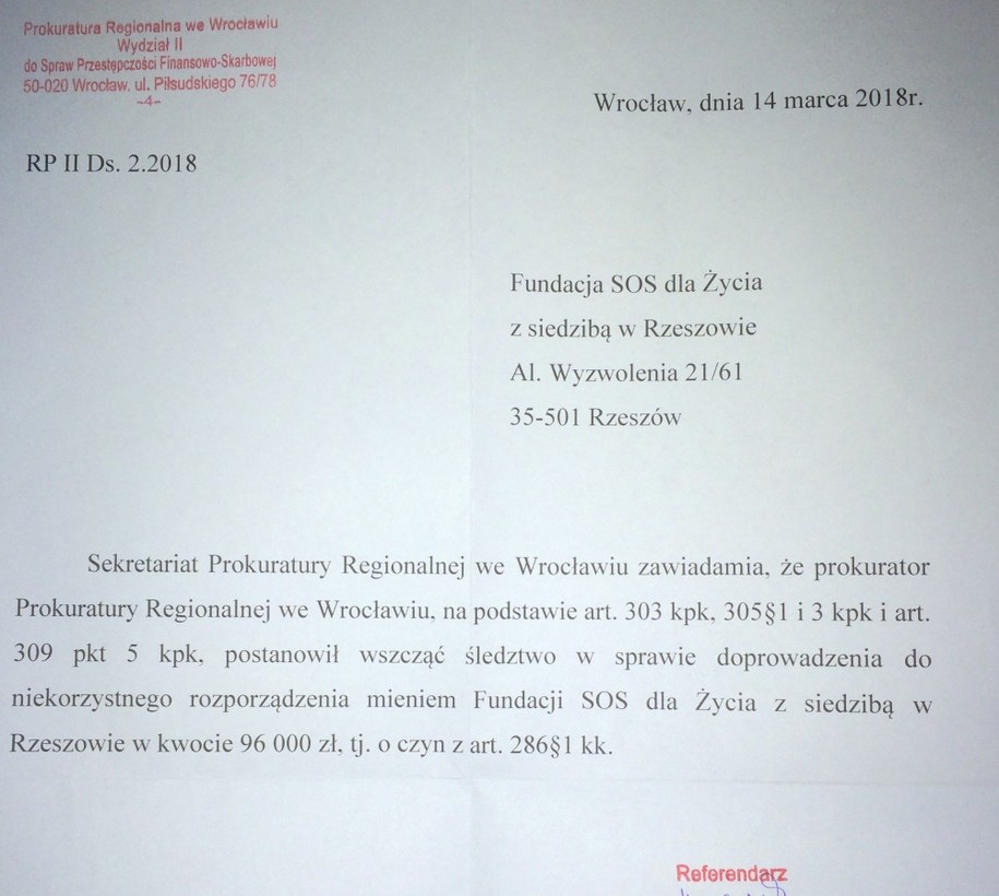 Postanowienie o wszczęciu śledztwa /Zrzut ekranu