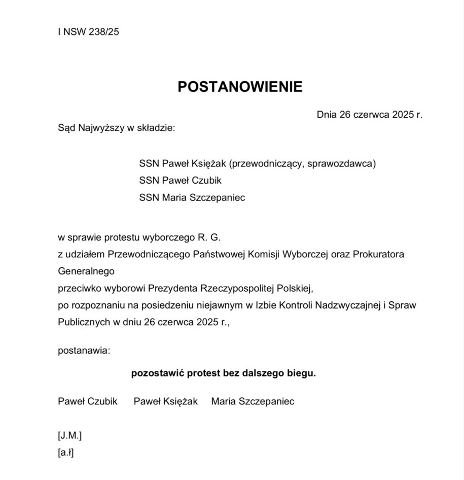 Postanowienie Sądu Najwyższego /