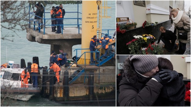 Poszukiwania ciał ofiar katastrofy. W Moskwie, pod siedzibą chóru Aleksandrowa, Rosjanie składają kwiaty i zapalają znicze /EPA/YEVGENY REUTOV, EPA/MAXIM SHIPENKOV /PAP/EPA