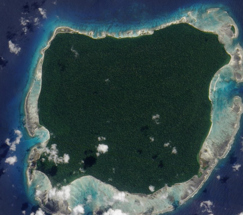 Powierzchnia szczelnie przykryta lasem – tak wygląda wyspa Sentinel z lotu ptaka /https://earthobservatory.nasa.gov/images/42136/north-sentinel-island-andaman-sea /Wikimedia