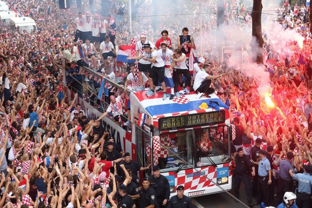 Powitanie reprezentacji Chorwacji w Zagrzebiu po mundialu w Rosji. /Zeljko Lukunic/PIXSELL /PAP/EPA