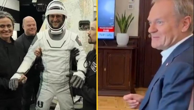 Powrót Sławosza Uznańskiego-Wiśniewskiego z Kosmosu /Axiom Space, YouTube/Donald Tusk, X, print screen /