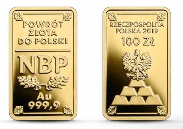 Powrót złota do Polski, 100 zł, rewers (L) i awers (P) /NBP