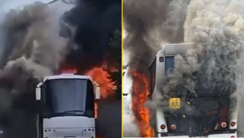Pożar autokaru przed szkołą /Gorąca Linia RMF FM