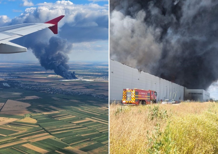 Pożar hali magazynowej LPP w Rumunii, fot. X/PrinceDracula, AGERPRES /