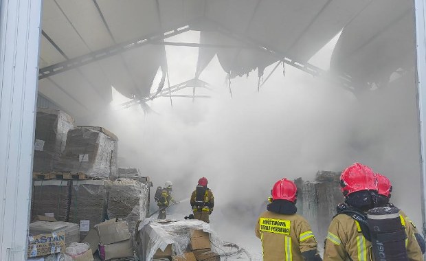 Pożar hali magazynowej w Mogilnie. Trwa akcja strażaków 