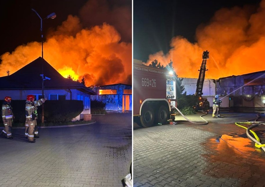 Pożar hali pod Warszawą, fot. Komenda Powiatowa PSP w Powiecie Warszawskim Zachodnim/Facebook /