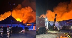 Pożar hali pod Warszawą. Ranny strażak
