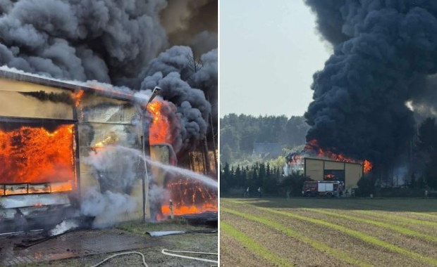 Pożar hali w Kujawsko-Pomorskiem. Jest apel do mieszkańców