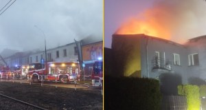 Pożar kamienicy w Będzinie. Kilkugodzinna walka z ogniem