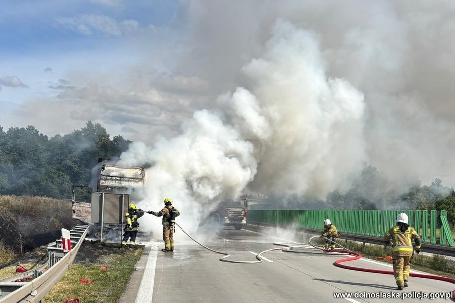 Pożar na autostradzie A4 /Dolnośląska Policja /