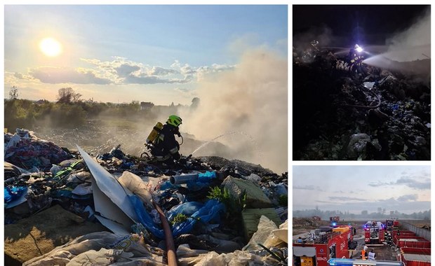 Pożar składowiska odpadów w Pyszącej. Strażacy wciąż dogaszają ogień