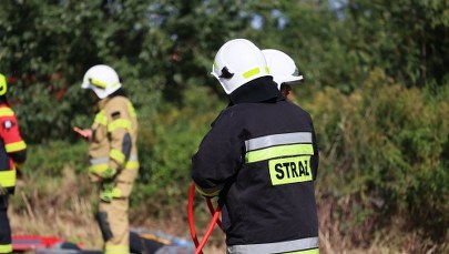 Pożar we wsi Morawin. Płonie fabryka drewnianych palet